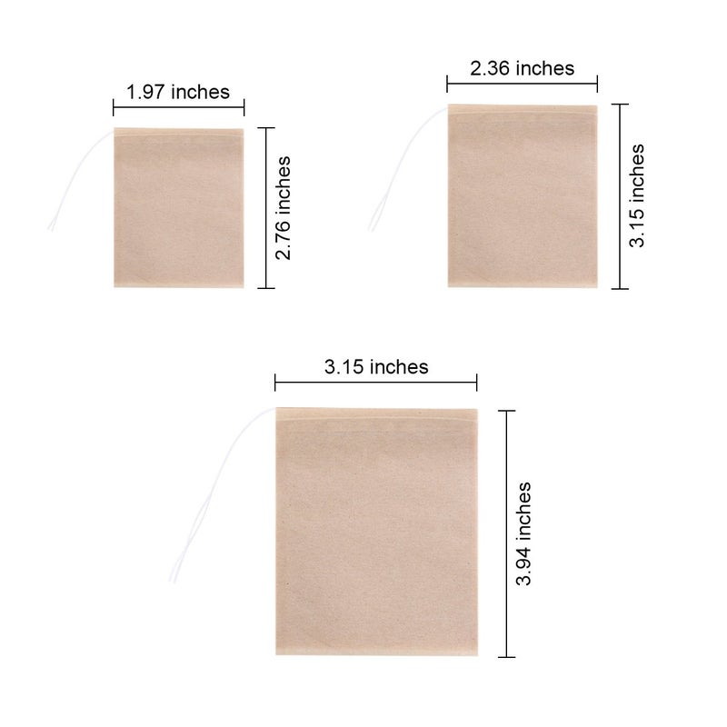 BEFORYOU 400 Pack Disposable Drawstring Tea Filter Bags Safe & Natural Unbleached Paper Tea Infuser Drawstring Empty Bag for Loose Leaf Tea (Multi-size, Natual Color) - Image 2